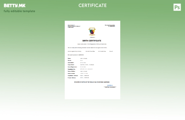 модерен стил Камерун од витално значење за извод од матична книга на родени Шабл